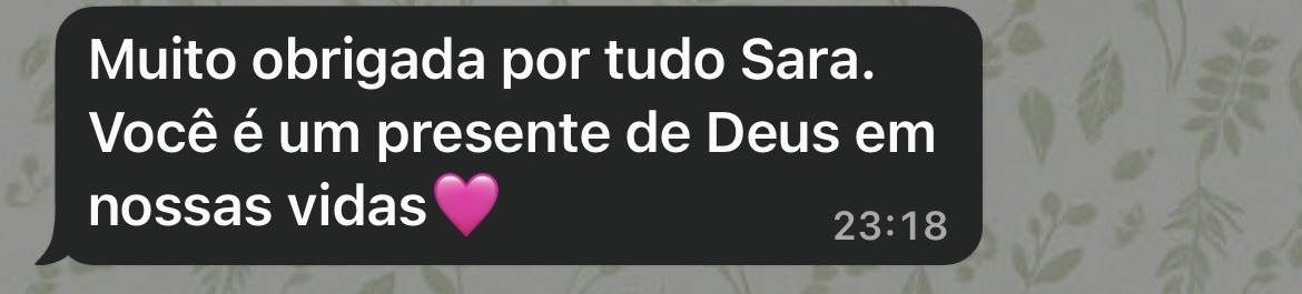 Mensagem de agradecimento de uma pessoa acompanhada por Sara Ruth — depoimento 2