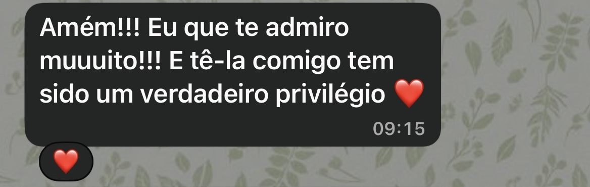 Mensagem de agradecimento de uma pessoa acompanhada por Sara Ruth — depoimento 3